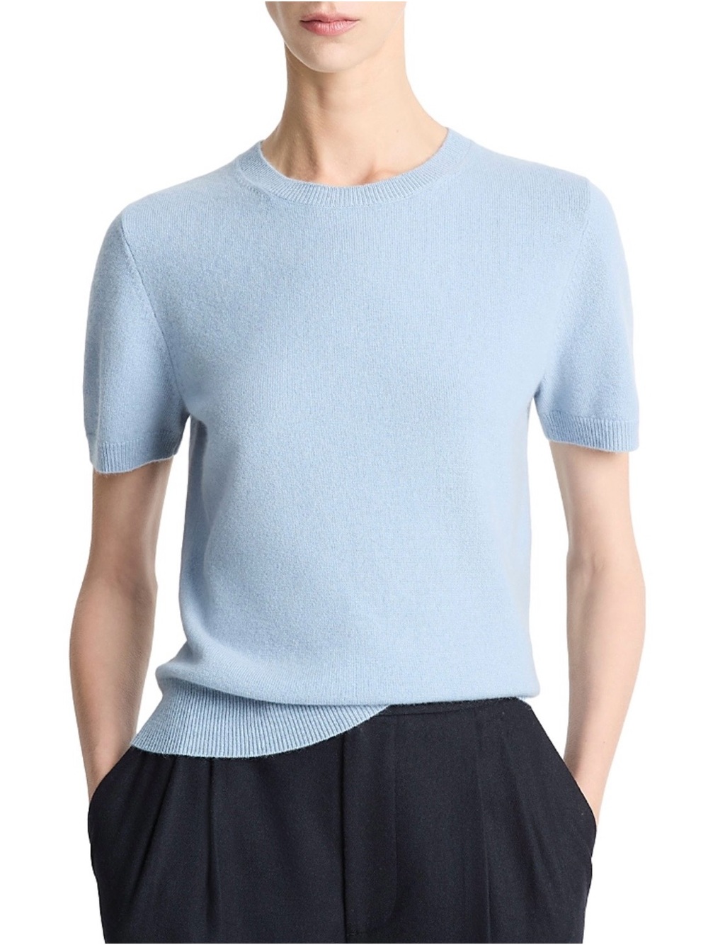 Vince Cashmere Light Blue Short-Sleeve Knit Top size S